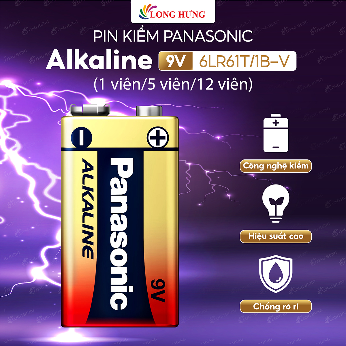 Pin kiềm Panasonic Alkaline 9V 6LR61T/1B-V (1 viên/5 viên/12 viên) - Hàng chính hãng