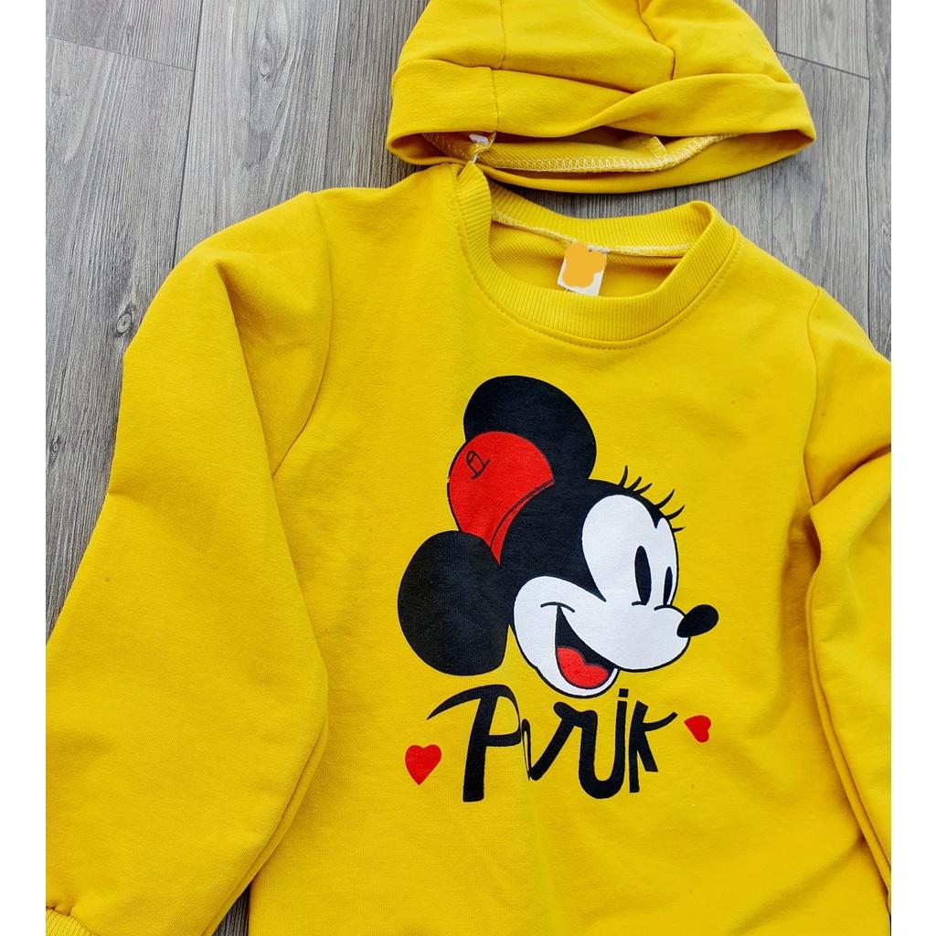 Áo thun dài tay kèm nón hình Mickey cho bé từ 12-17kg chất cotton mềm mát
