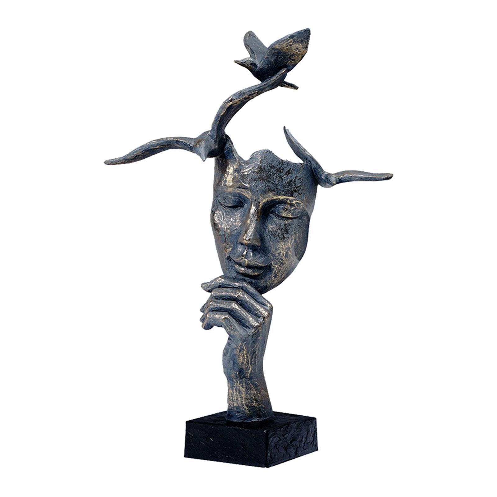 Modern Thinker Statue Half Face Figurine Artworks Decor Abstract for Table