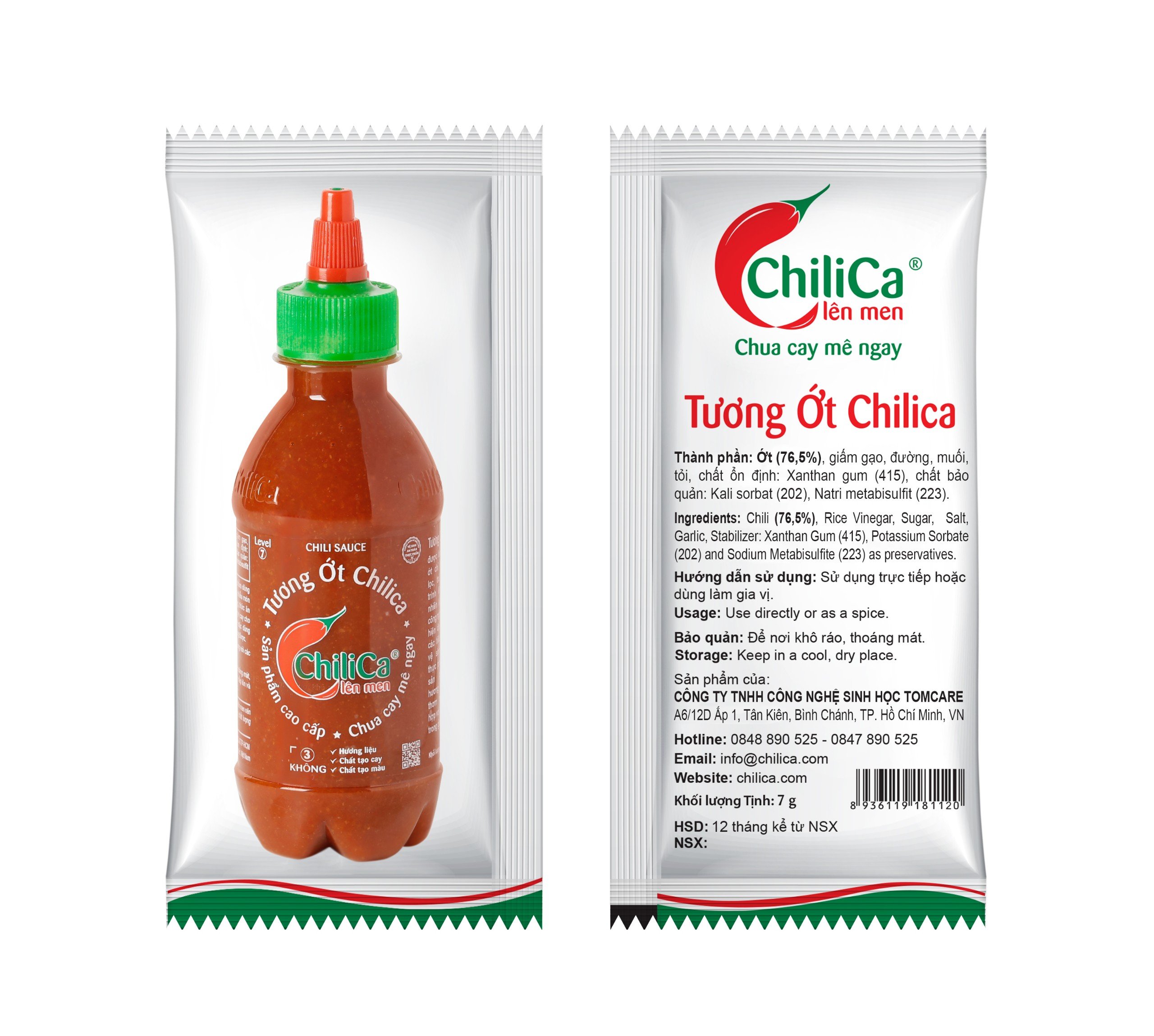 Tương Ớt Tươi Chilica 7g - Túi 50 gói, 7g/gói, Siêu tiện lợi cho du lịch, quán ăn, ăn vặt