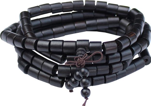 Vòng tay nam nữ 108 hạt hình trụ gỗ mun 6 ly phong cách phật giáo VG04.108