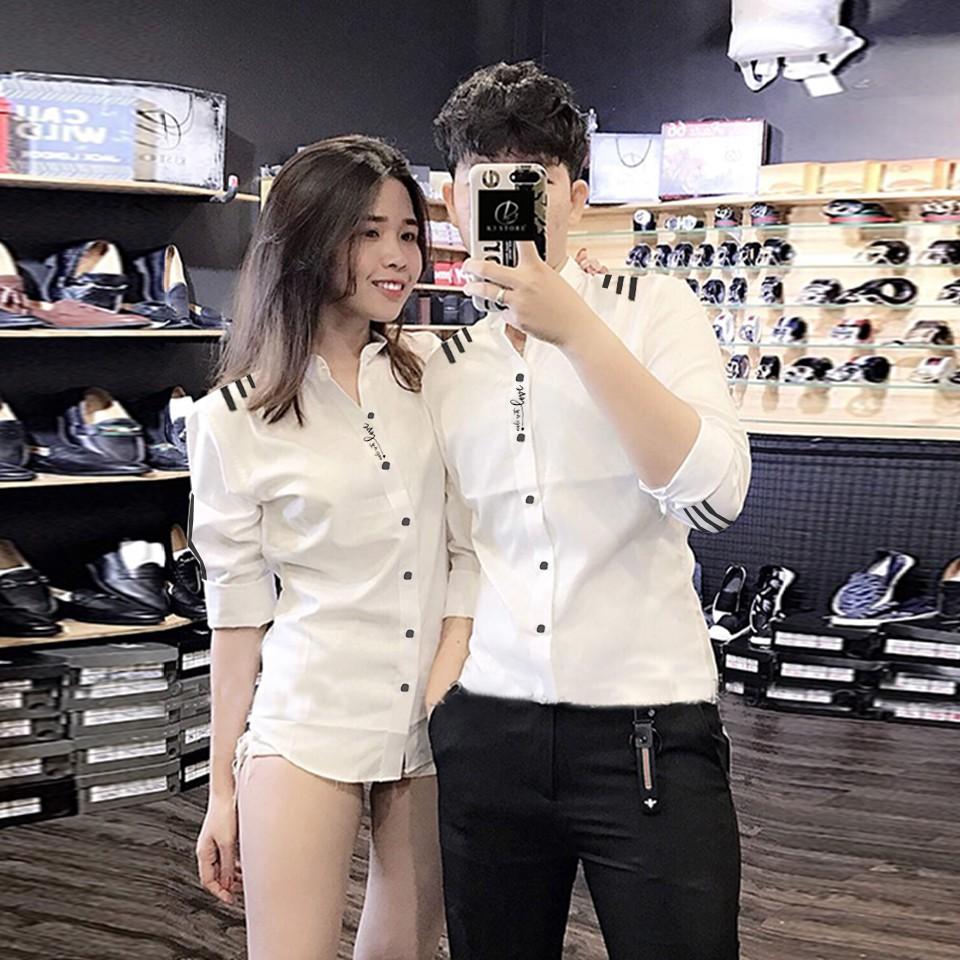Áo Sơ Mi Cặp Đôi Cổ Trụ NY Cao Cấp | Áo Đôi Nam Nữ Đẹp