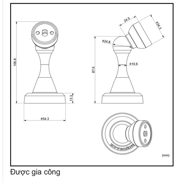 Cục hít gió cửa đi mạ đồng đen cao cấp
