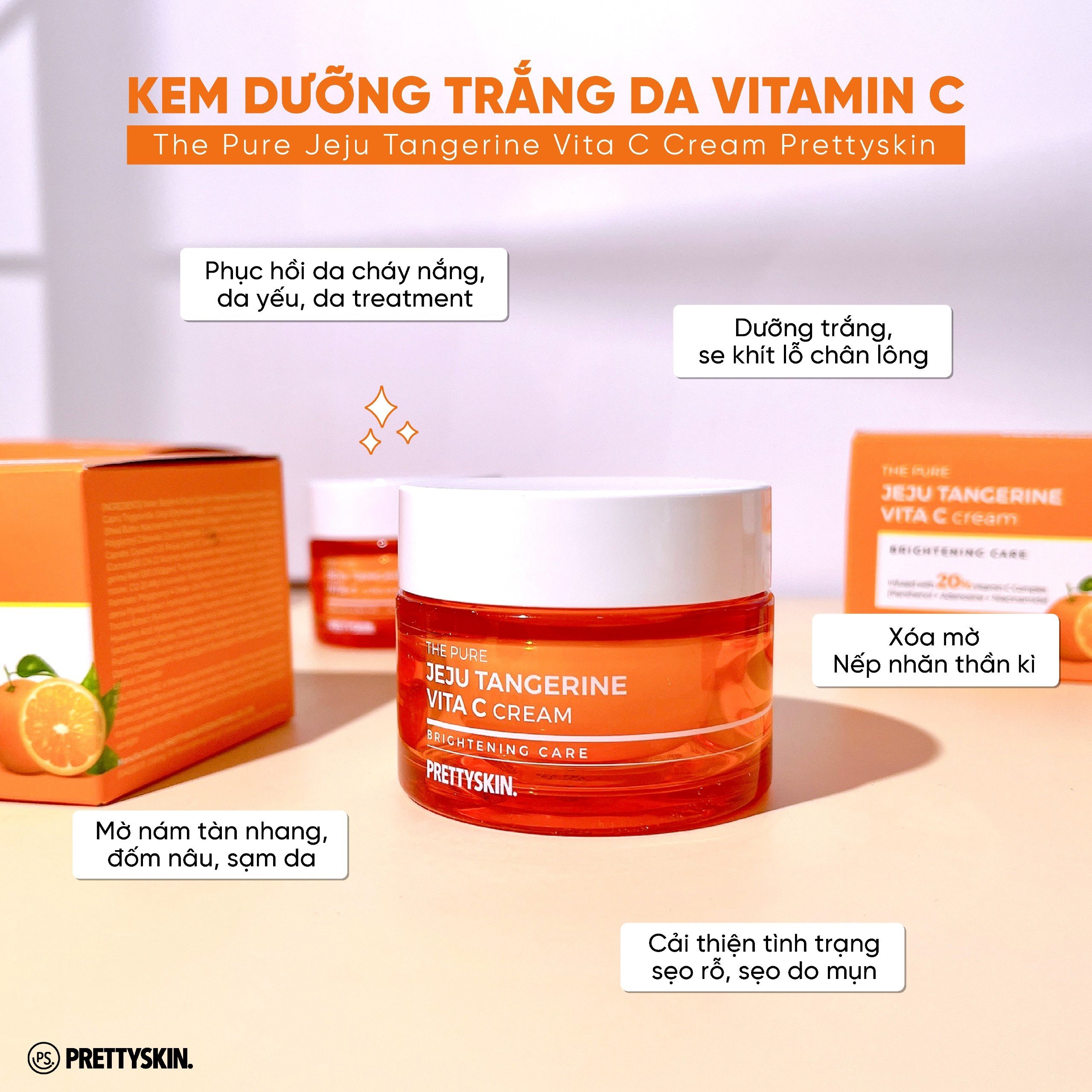 Kem Dưỡng Sáng Da, Phục Hồi Cấp Ẩm Vitamin C Pretty Skin 52ml The Pure Jeju Tangerine Vita C