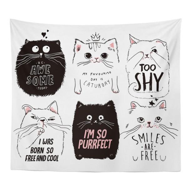 Tranh vải hình 6 chú mèo trang trí phòng siêu cute có Tặng thêm Đèn nháy và móc treo siêu hời