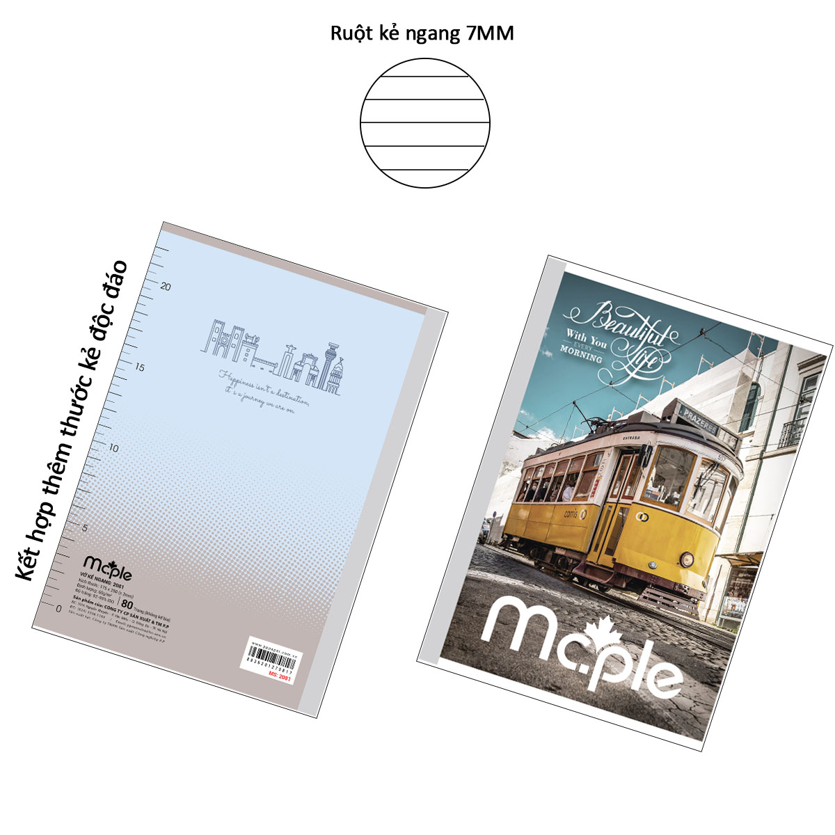 [THIẾT KẾ 2024] Vở kẻ ngang B5 MC.PLE Mc.ple 80 trang MS2081, định lượng 60gsm, độ trắng 92% ISO - Sổ tập vở chất lượng, bám mực tốt