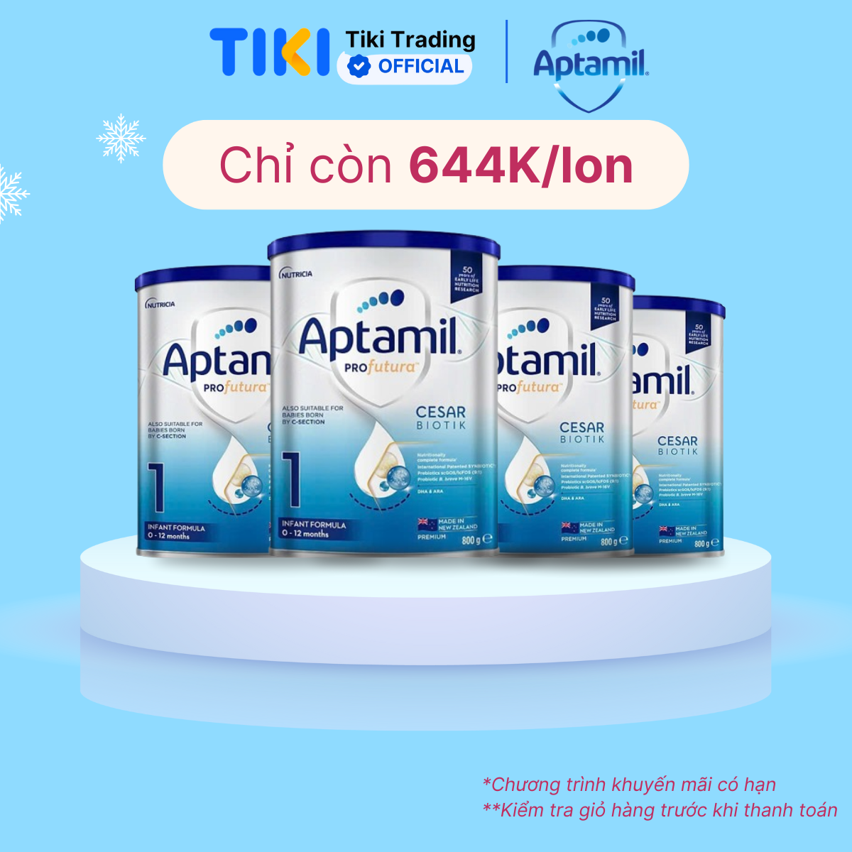 Combo 4 Sản phẩm dinh dưỡng công thức Aptamil Profutura Cesarbiotik 1 Infant Formula (Dành cho trẻ từ 0 - 12 tháng tuổi) - 800g