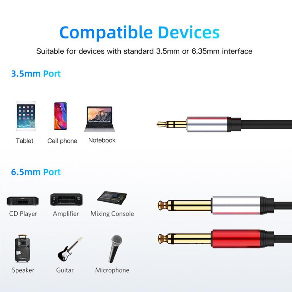 3.5mm Stereo Male to 2 x 6.35mm Mono Male Audio Splitter Cable Adapter Cord