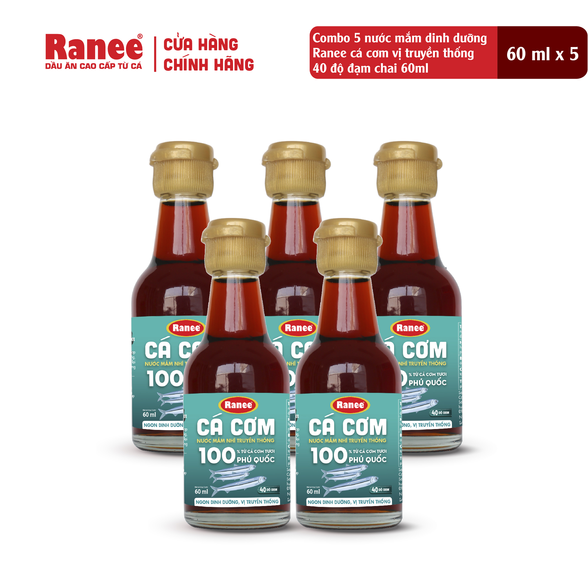 Combo 5 Nước mắm dinh dưỡng Ranee cá cơm vị truyền thống 40 độ đạm chai 60ml