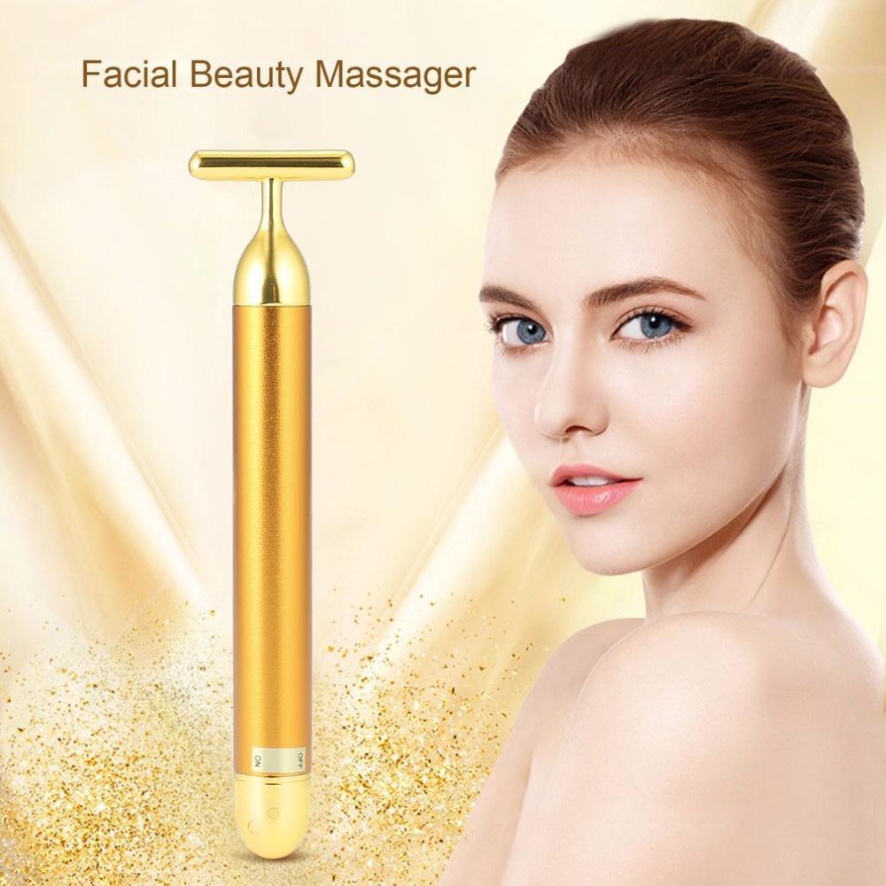 Cây lăn mát xa mặt nâng cơ xi mạ vàng 24K, máy massage mặt giúp giảm nếp nhăn B08