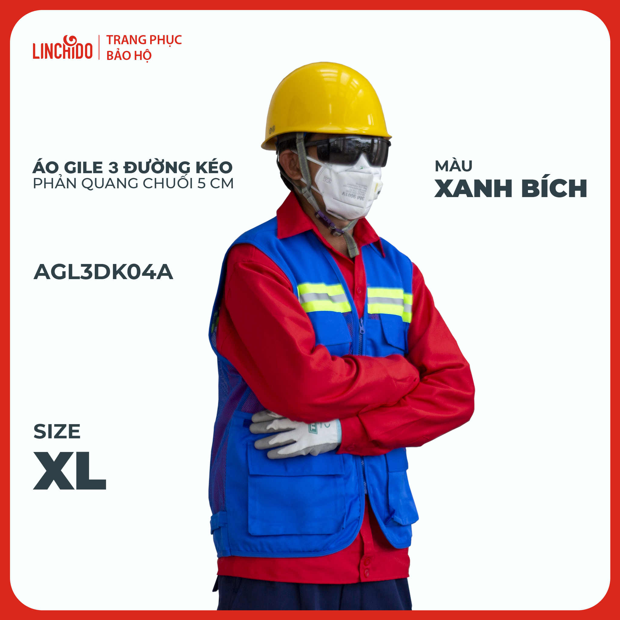 Áo Gile Kỹ Sư, Giám Sát Công Trình, Bảo Hộ Lao Động, 3 Đường Kéo, 6 Túi - Mã AGL3DK04A