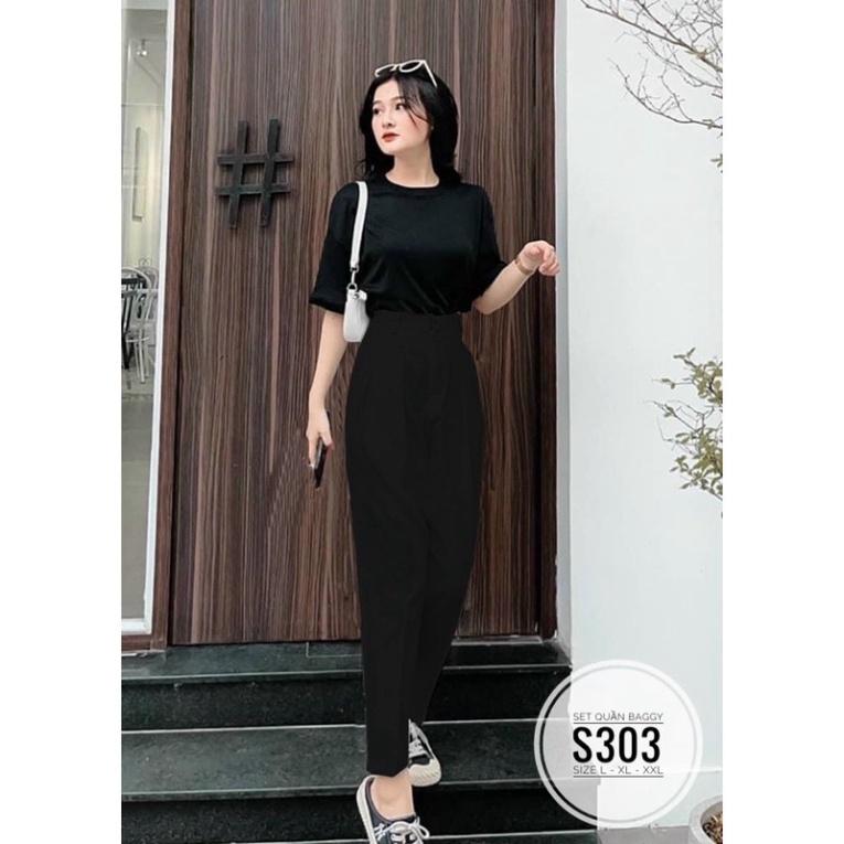 bigsize 60-90KG vmart Set quần baggy áo thun S303 hàng Quảng Châu cao cấp chiết eo giấu bụng