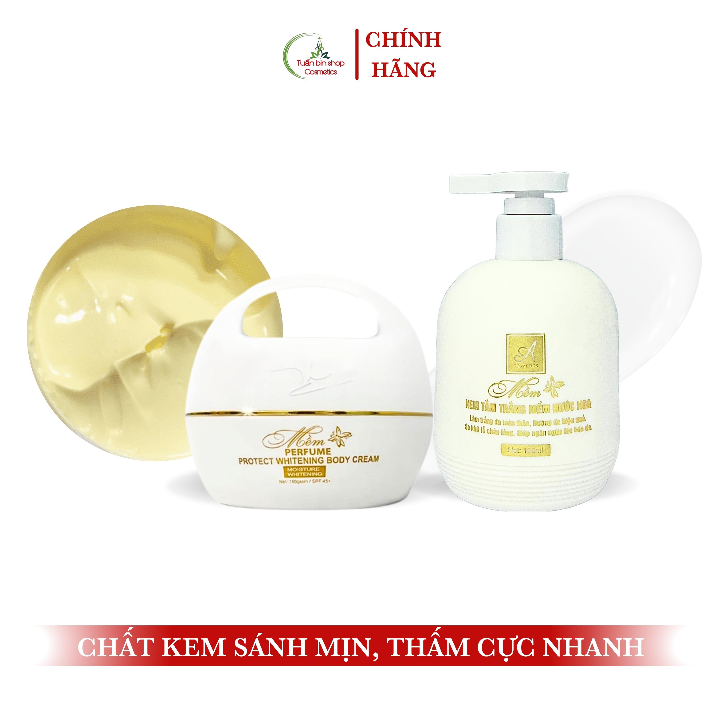 Combo Kem body mềm Acosmetics và tắm trắng mềm nước hoa, dưỡng trắng da toàn thân 250g