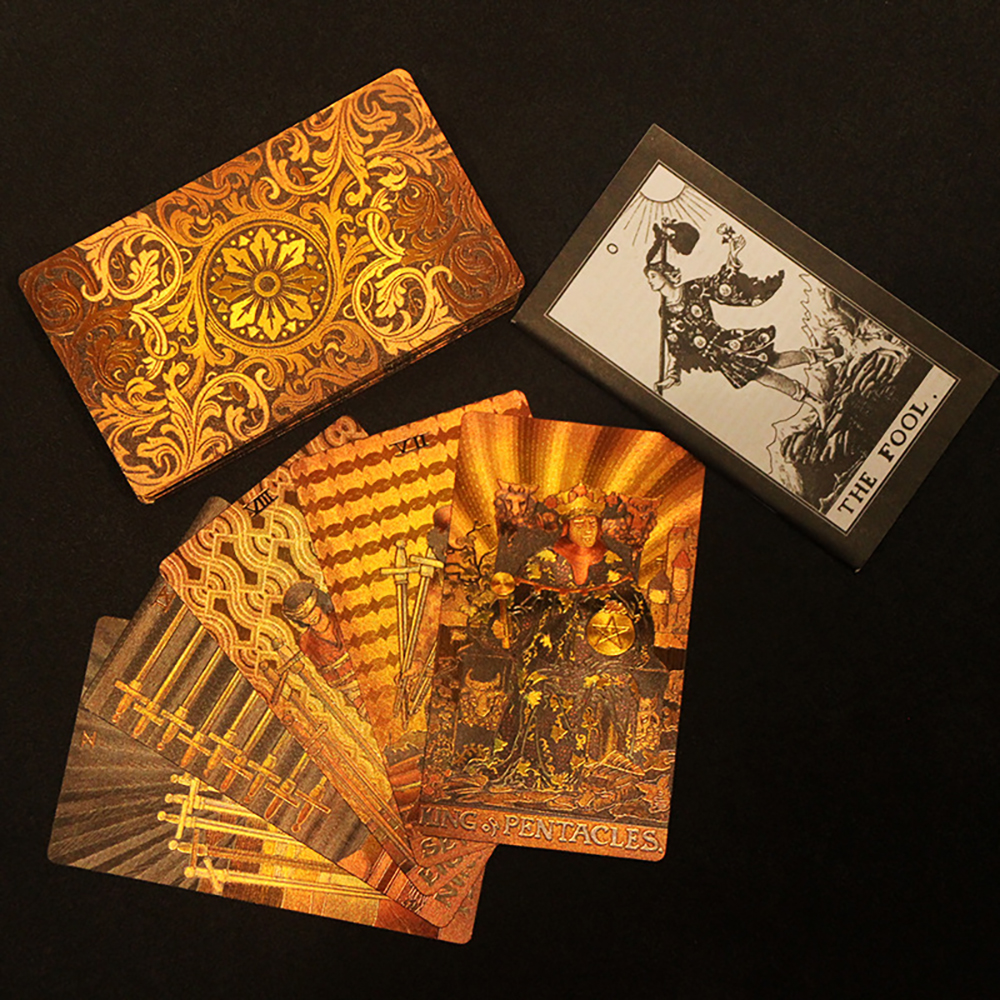 Bộ Bài Tarot Gold Foil Cao Cấp Waite Borderless Chất Liệu PVC Chống Nước The Fool Hộp Cứng