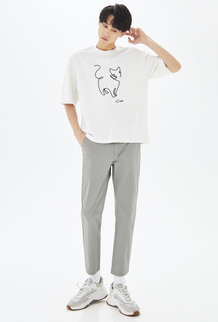 Áo Thun Nam Tay Lỡ Unisex cổ Tròn chất liệu vải cotton màu trắng form rộng in chữ CAT PENCIL phong cách độc chất Trumunisex