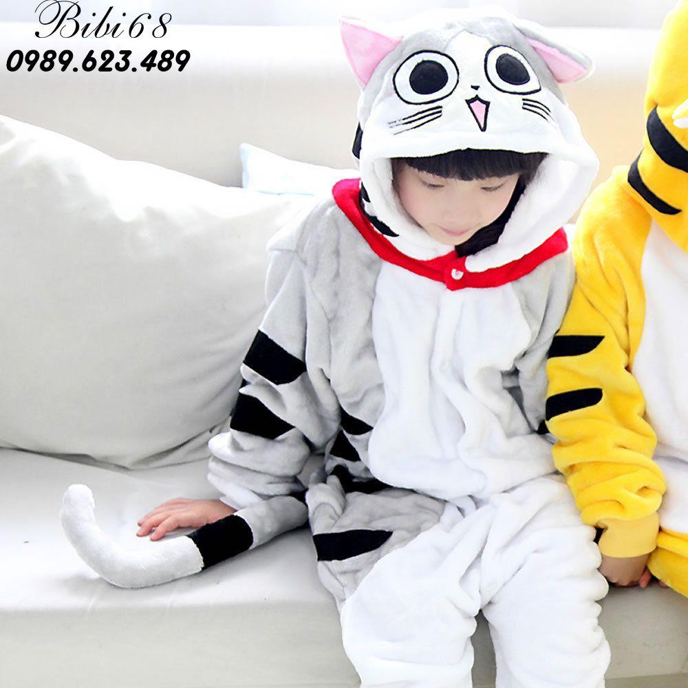 Bộ Đồ hình thú liền thân lông mịn Pijama dành Cho Người Lớn và Trẻ Em Hoạt Hình Cosplay