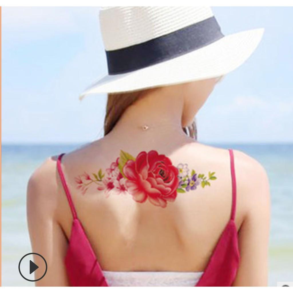 Hình xăm dán hoa mẫu đơn 1 bông 10x20cm