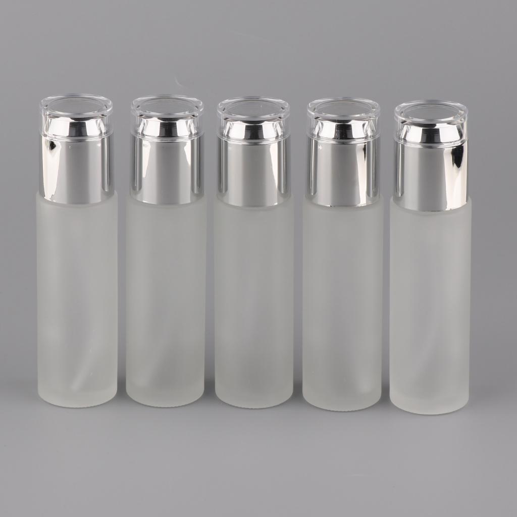 5 Pcs 80ml Glass Empty Bottles with Pump, Travel Cosmetic Bottle Dispenser,Great for Refill Cream/Serum/Skin Care/Lotions