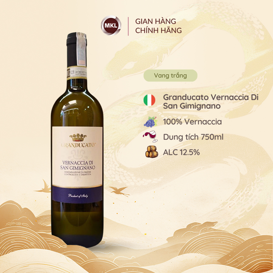 Set rượu vang đỏ Granducato Chianti DOCG và rượu vang trắng Vernaccia Vernaccia Di San Gimignano by Bersano kèm hộp gỗ thông đôi nắp trượt