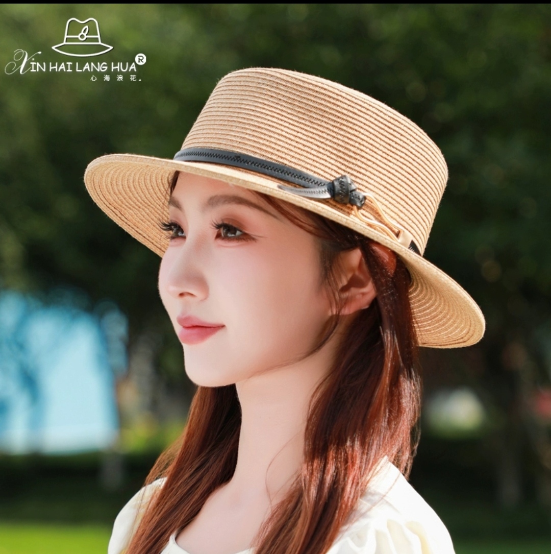 Nón vành nhỏ fedora chất liệu cói mũ rộng vành đi biển phối đai da thời trang Hàn Quốc dón24080501
