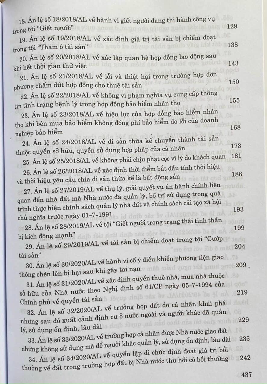 Hệ thống Án lệ Việt Nam (Hiện hành) -Từ Án lệ số 01 đến Án lệ số 56