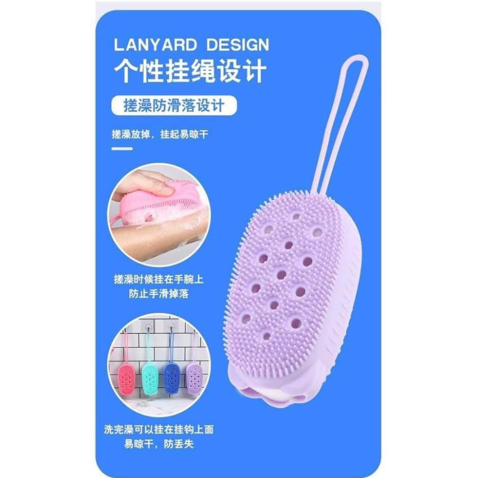 XẢ KHO+FREE SHIP Bông tắm tạo bọt silicon kỳ ghét cọ lưng tẩy da chết kèm miếng bọt biển tạo bọt có móc treo tiện lợi
