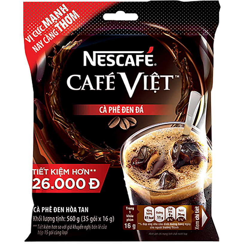 Combo 3 cà phê hòa tan Nescafé café Việt cà phê đen đá (Túi 35 gói x 16g) [Tặng túi du lịch đa năng]