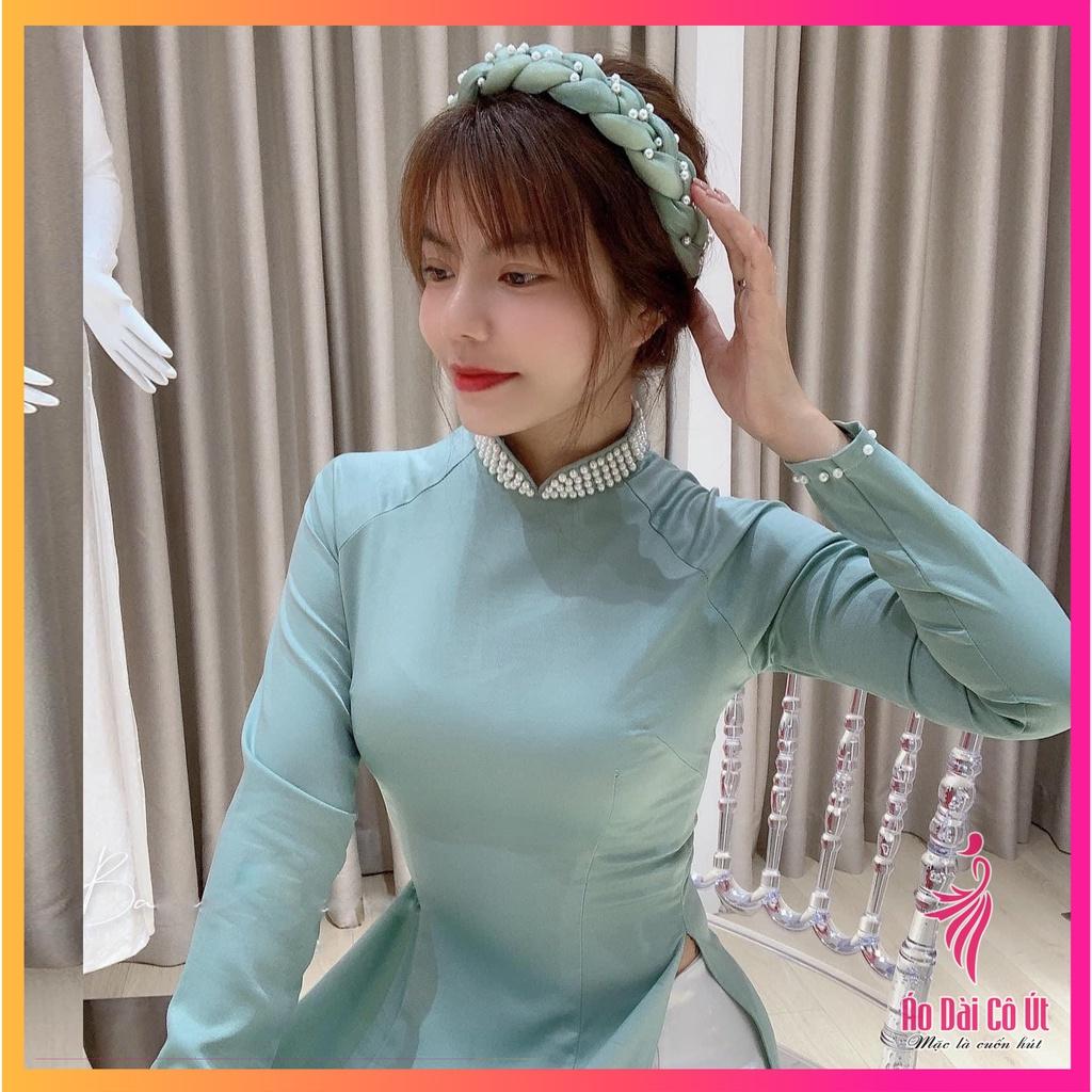 Áo dài nữ trơn truyền thống lụa tây thi cổ đính ngọc cách điệu phù hợp cưới hỏi lễ tết dự tiệc đẹp