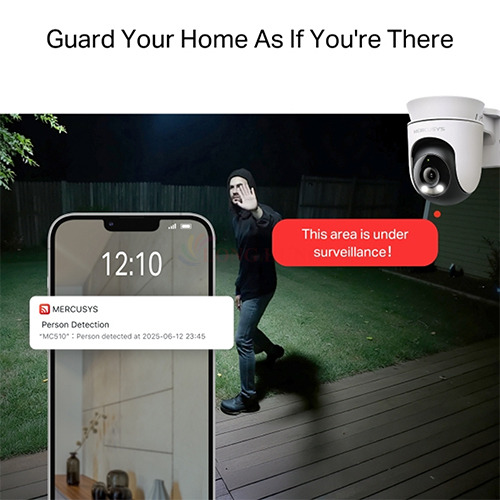 Camera ngoài trời Mercusys dành cho Outdoor Pan/Tilt Home Security Wifi 3MP 2K MC510 - Hàng chính hãng