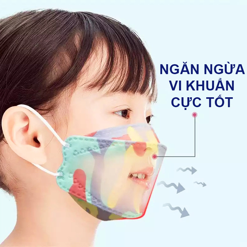 Khẩu trang KF94 cho bé, Set 10 khẩu trang trẻ em 3-10 tuổi tiêu chuẩn kháng khuẩn, chống bụi siêu mịn – M016