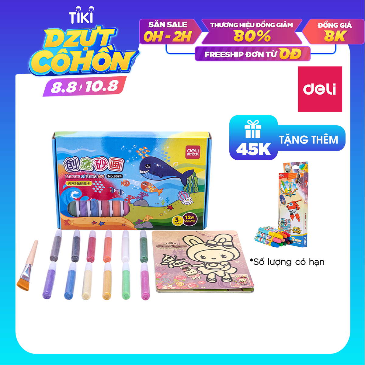 Bộ 14 tranh cát 12 màu tập tô màu cho bé Deli - Bộ gồm 12 màu, 14 tranh, 1 cọ, 1 khay - 9674