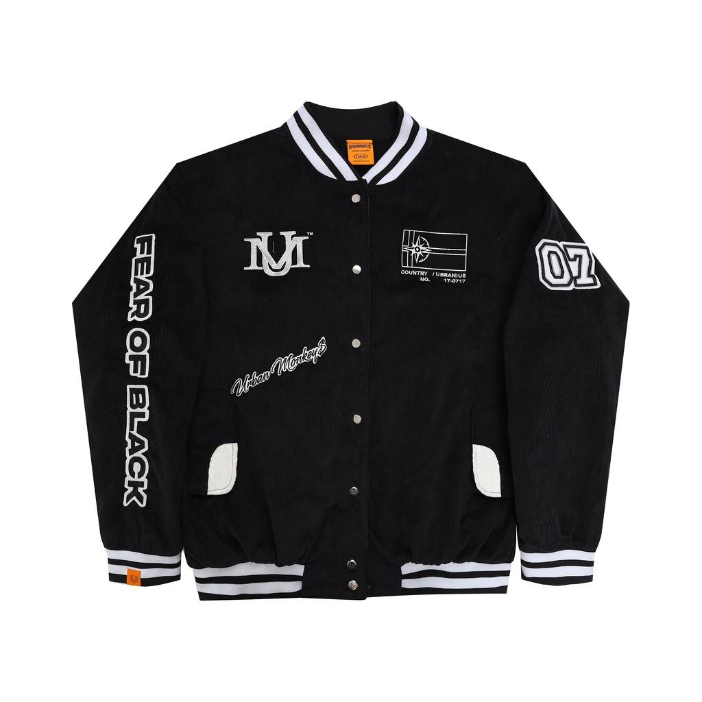 Áo Khoác URBAN MONKEY Basic Varsity Black Nhung Tăm Cao Cấp