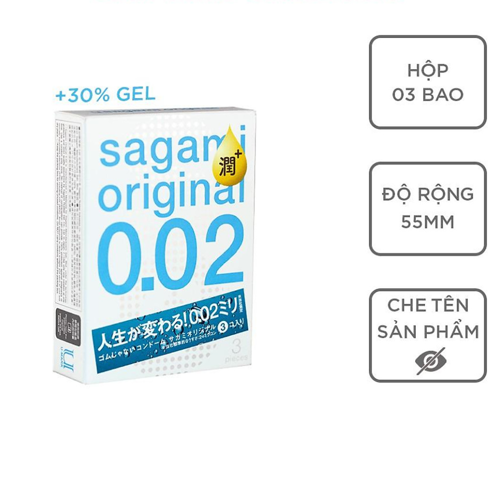 [Che tên sp] Bao cao su Sagami Original 0.02 - hộp 3 cái