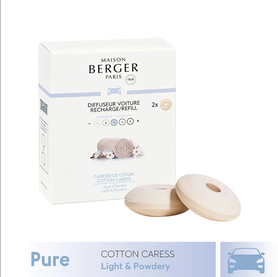 Maison Berger - Bộ tinh dầu xe hơi hương Cotton Caress - 2 cái