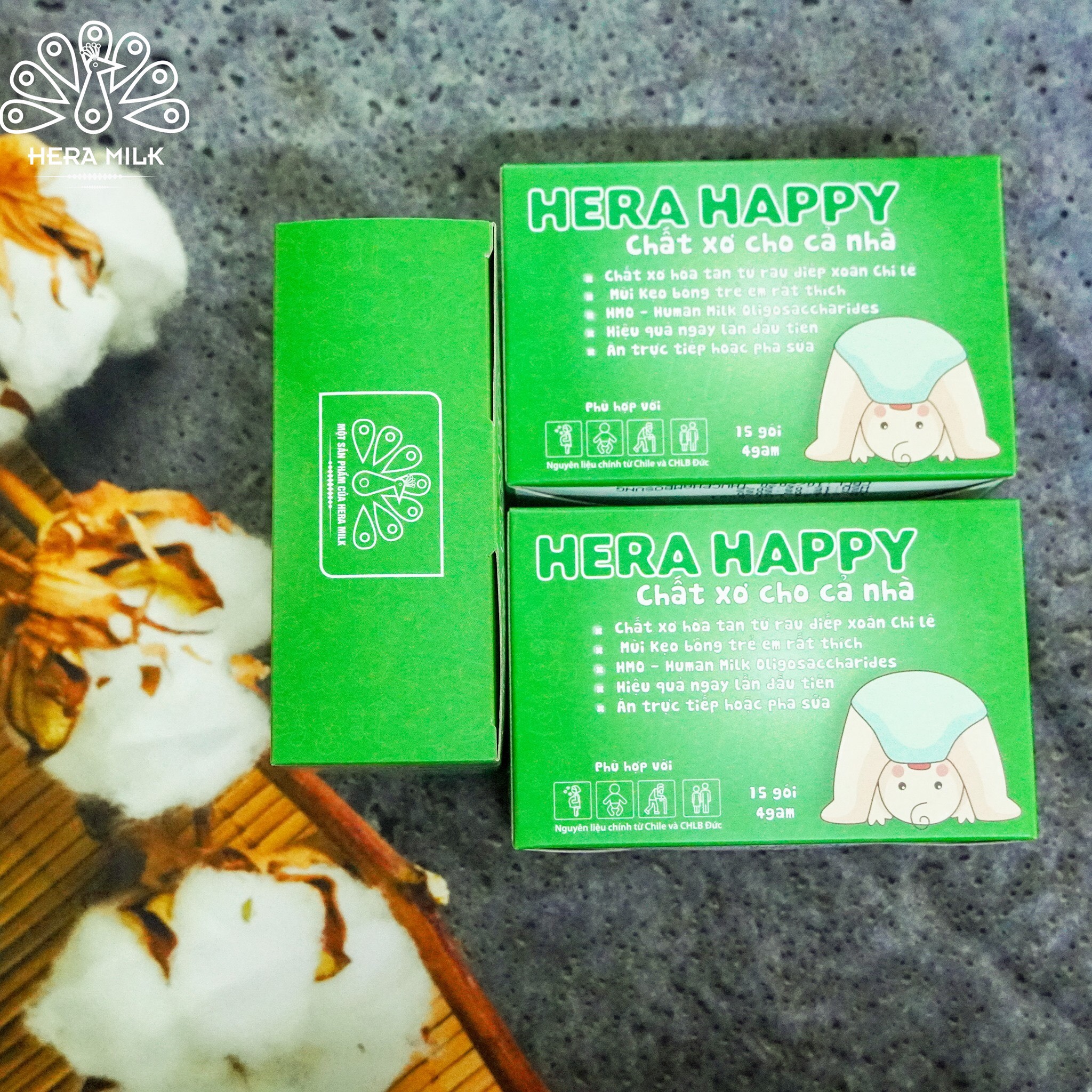 Hera happy - Bổ sung chất xơ, chống táo bón hiệu quả (Hộp 15 gói)- Phù hợp mẹ bầu/Sau sinh/Người già/Trẻ nhỏ