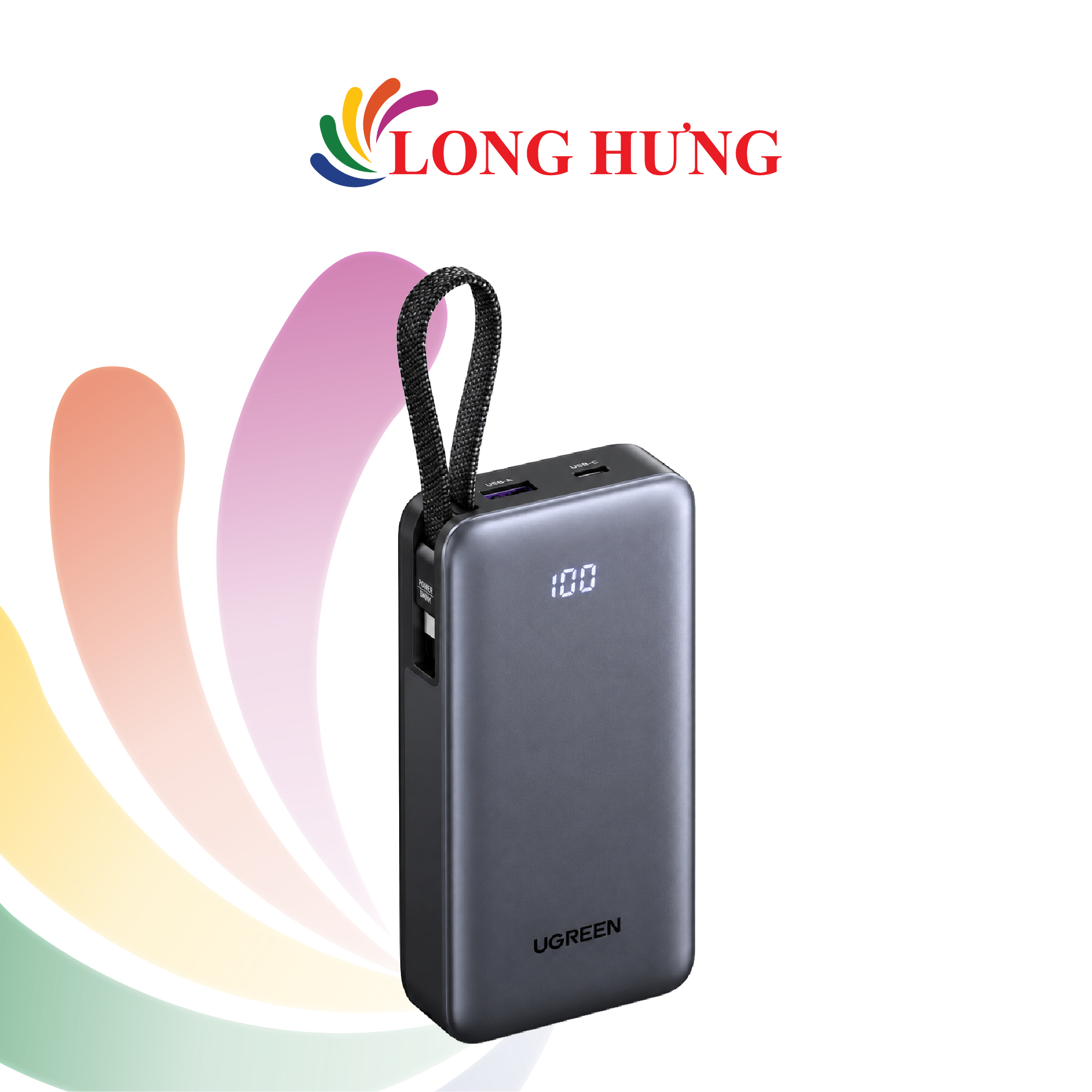 Sạc dự phòng Ugreen Nexode Power Bank Built-In Cable 1USB 1Type-C 55W 20000mAh PB537 95178B - Hàng chính hãng