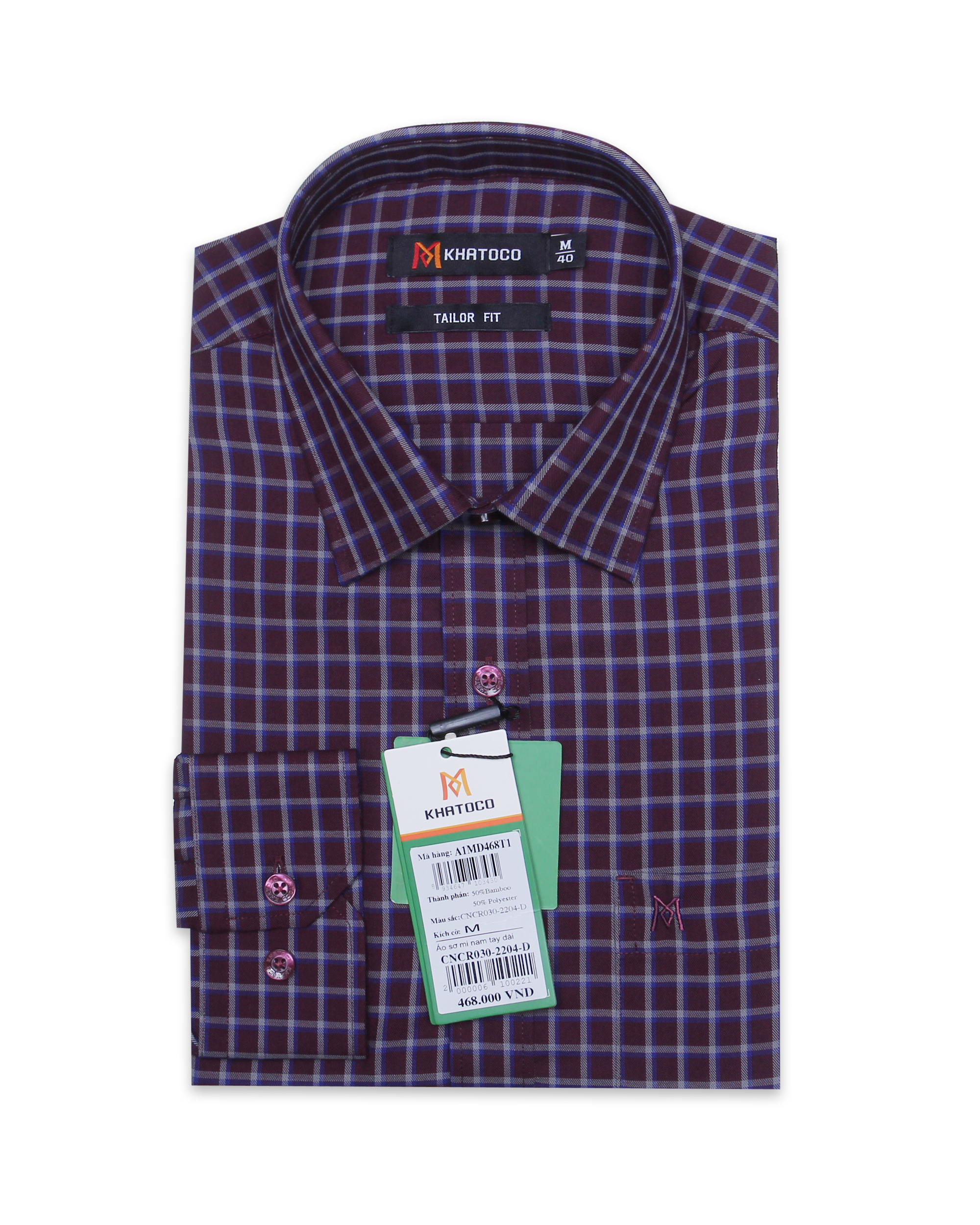 Áo sơ mi nam tay dài form tailor caro đỏ Khatoco A1MD468T1- CNCR030-2204-D