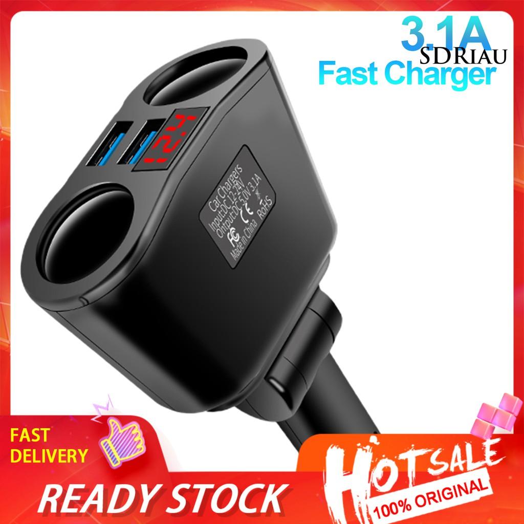 Tẩu Sạc Trên Xe Hơi 2 Cổng Usb Qc 3.0 3.1a Có Màn Hình Hiển Thị Tiện Dụng