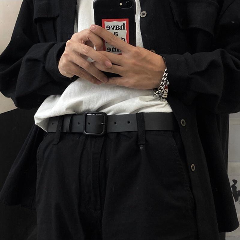 Thắt Lưng Nam Nữ Unisex Dây Nịt Mặt Vuông Bản To 3cm Cá Tính Full Đen Học Sinh - Thắt Lưng Tre - Maxshopdoc
