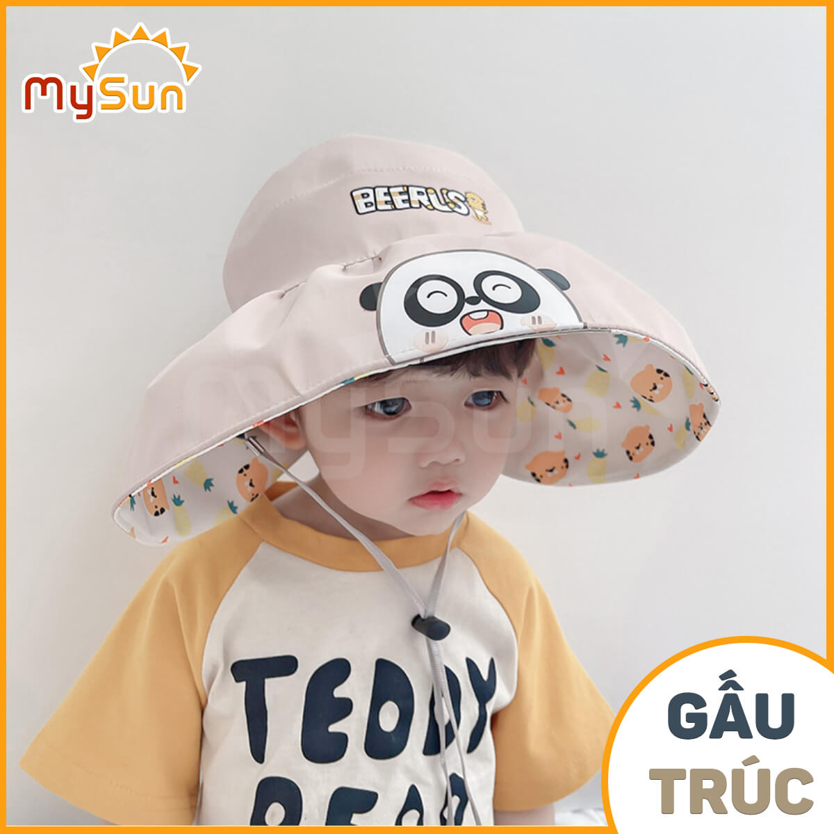 Mũ nón vải che chống nắng nửa đầu rộng vành kiểu Hàn Quốc cho bé gái, trai MySun