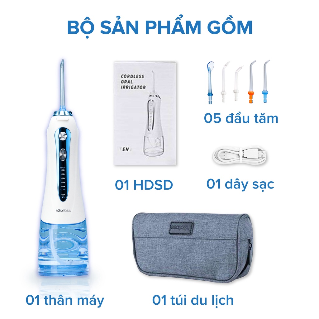 Máy Tăm Nước TEKKIN TI-HF2 Tặng Túi Vải + 7 Đầu Tăm Cải tiến công nghệ tia nước sạch X4 Lần - BH 12 tháng 1 đổi 1 - Hàng chính hãng / Hàng nhập khẩu