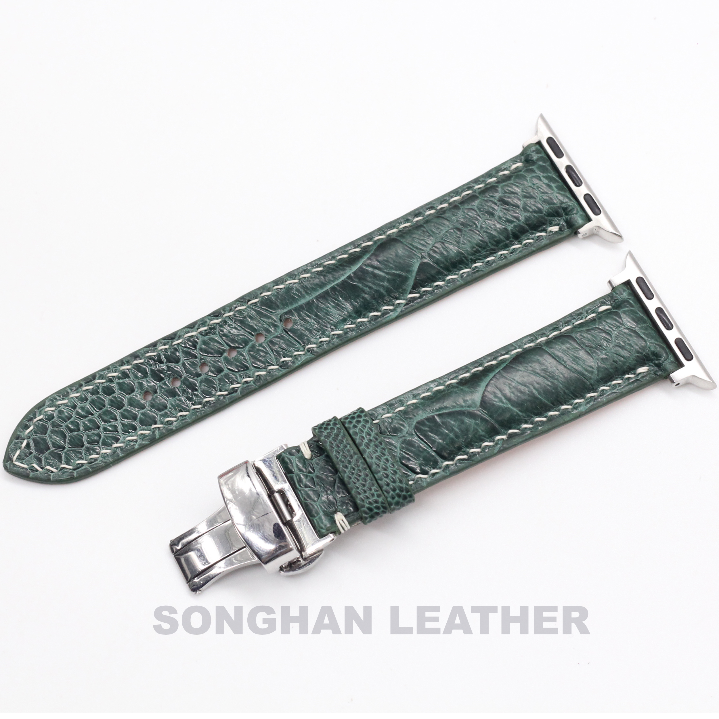Dây Đeo Thay Thế Dành Cho Apple Watch Da Đà Điểu Vân To Khóa Gập Hoàn Thiện Thủ Công, Dây Da Apple Watch Series 2,3,4,5,6,7 Size 38mm,40mm,41mm,42mm,44mm,45mm Hàng Chính Hãng Songhan Leather