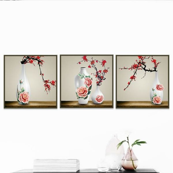 Bộ 3 Tranh Canvas Không Viền Trang Trí Hoa Đào W294