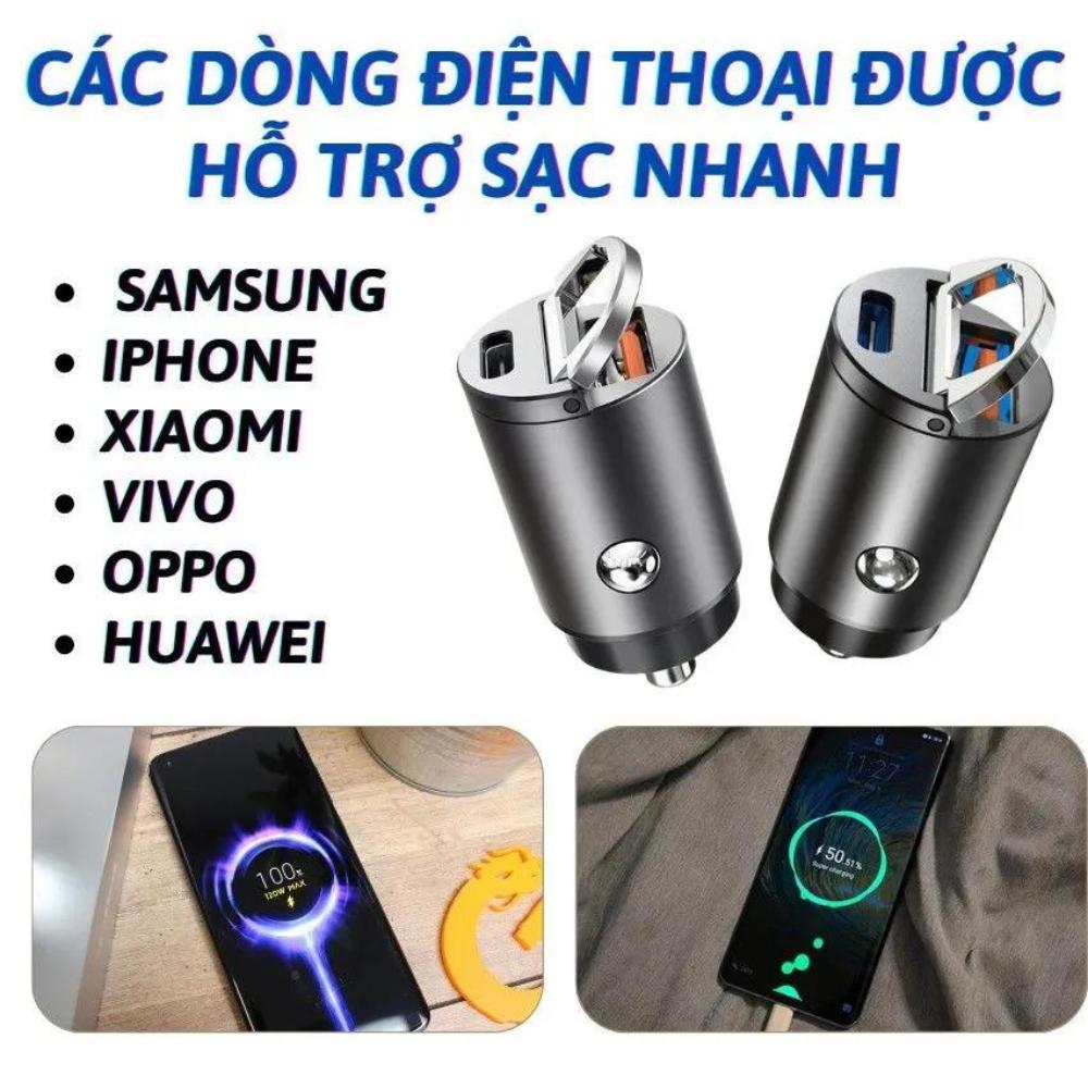 bộ tẩu sạc nhanh ô tô 100w 2 cổng USB và Type- C