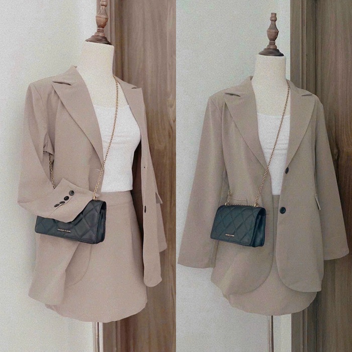 ĐẦM SET ÁO KHOÁC BLAZER VEST RỘNG TAY DÀI + CHÂN VÁY NGẮN CHỮ A LƯNG CAO SUÔNG TRƠN + ÁO 2 DÂY ĐI CHƠI ĐI TIỆC DẠO PHỐ CÔNG SỞ