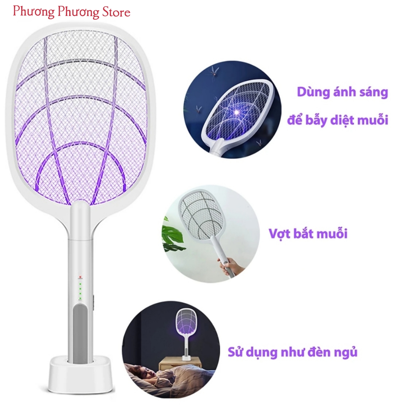 Vợt Muỗi Thông Minh 3 Trong 1 Tích Hợp Vợt Bắt Muỗi, Bẫy Muỗi và Đèn Ngủ Siêu Tiện Lợi, An Toàn Giúp Bảo Vệ Sức Khẻo &amp; Giấc Ngủ Gia Đình Bạn