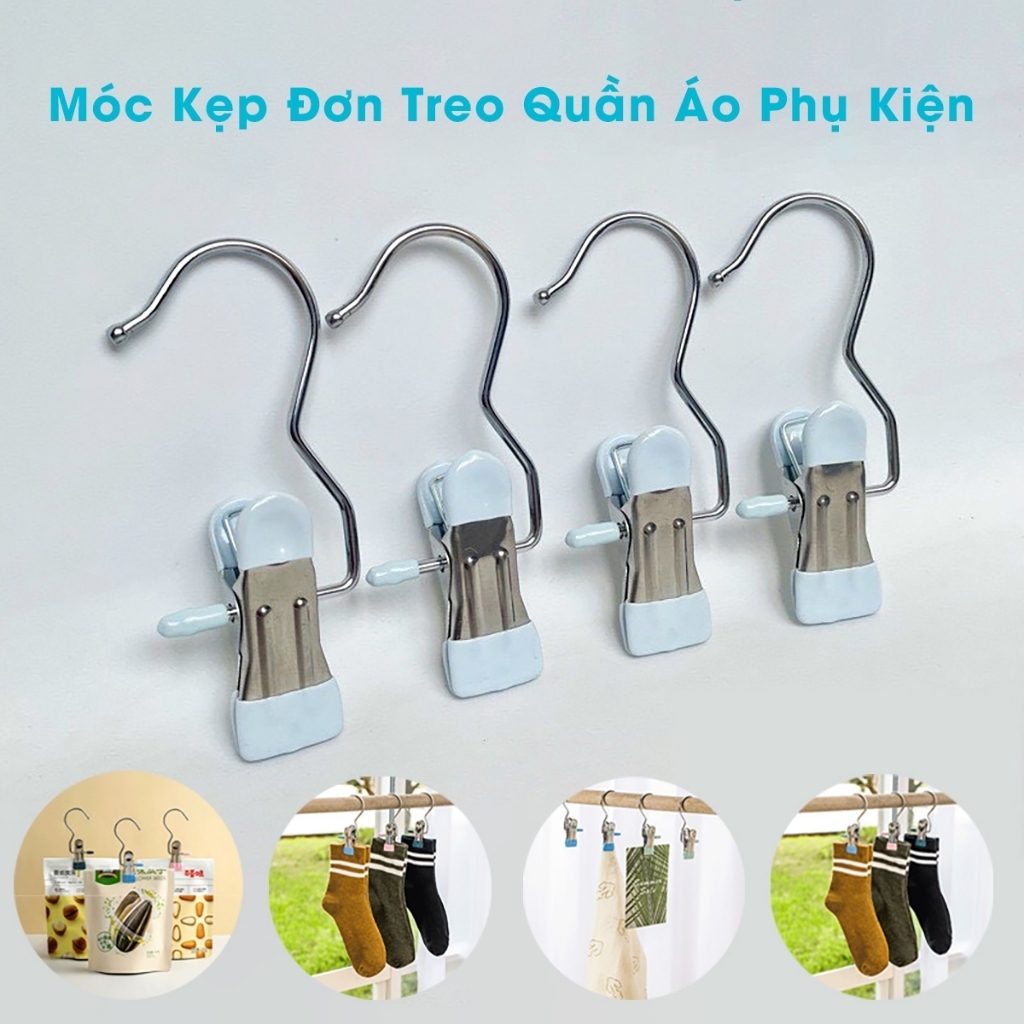 (Combo 5) Móc kẹp đơn treo quần áo, kẹp đơn treo tất vớ, mũ, nón inox tiện lợi