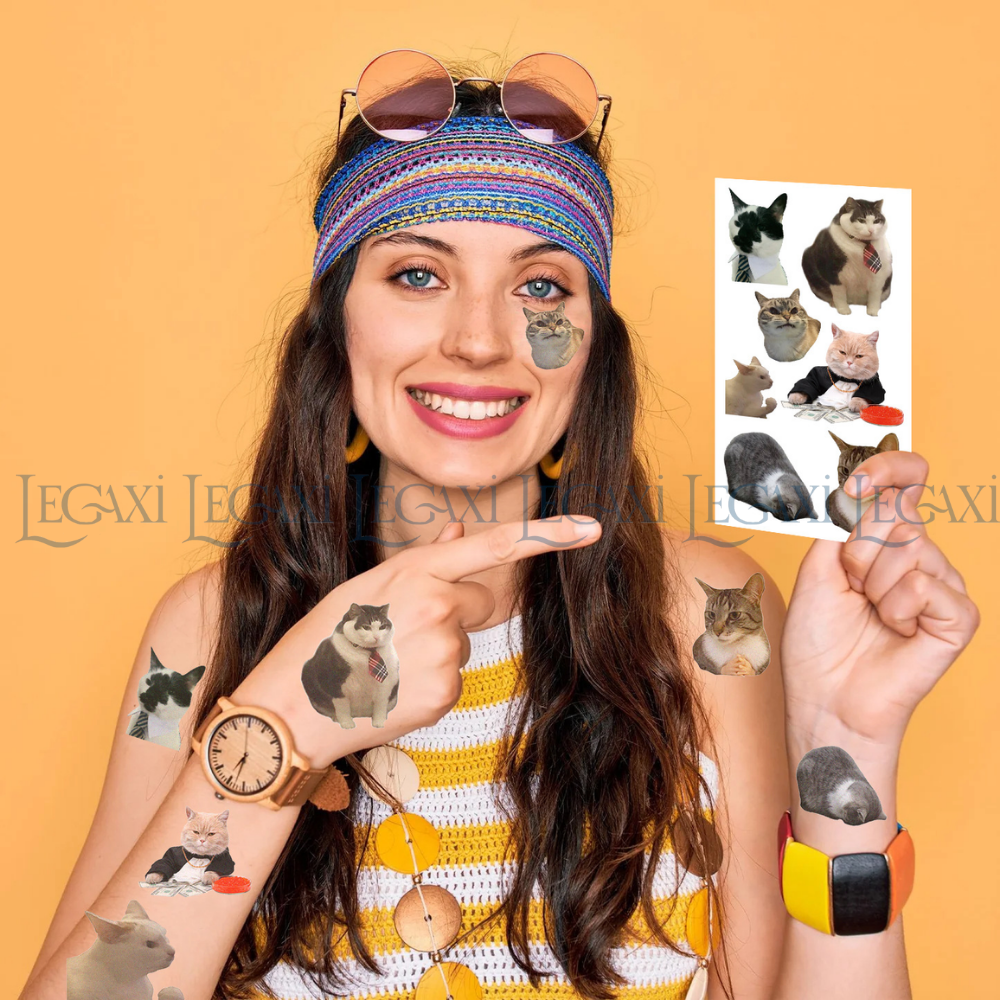 Set 10 Tờ Hình Xăn Dán Mèo Ngộ Nghĩnh Tattoo Sticker Mèo Meme Vô Tri Dễ Thương Hài Hước Cute Cho Bé