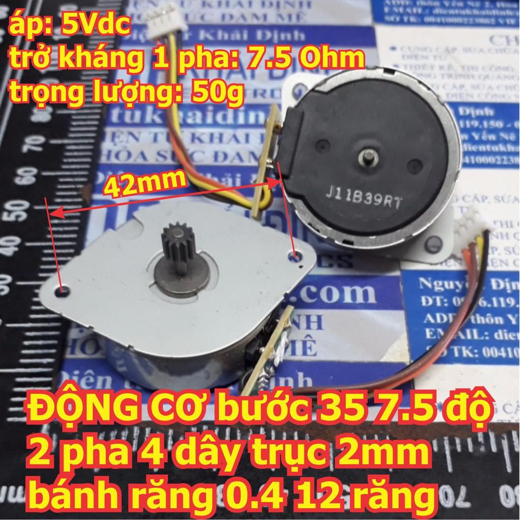 ĐỘNG CƠ bước 35 5V 7.5 độ 2 pha 4 dây trục 2mm bánh răng 0.4 12 răng kde5778