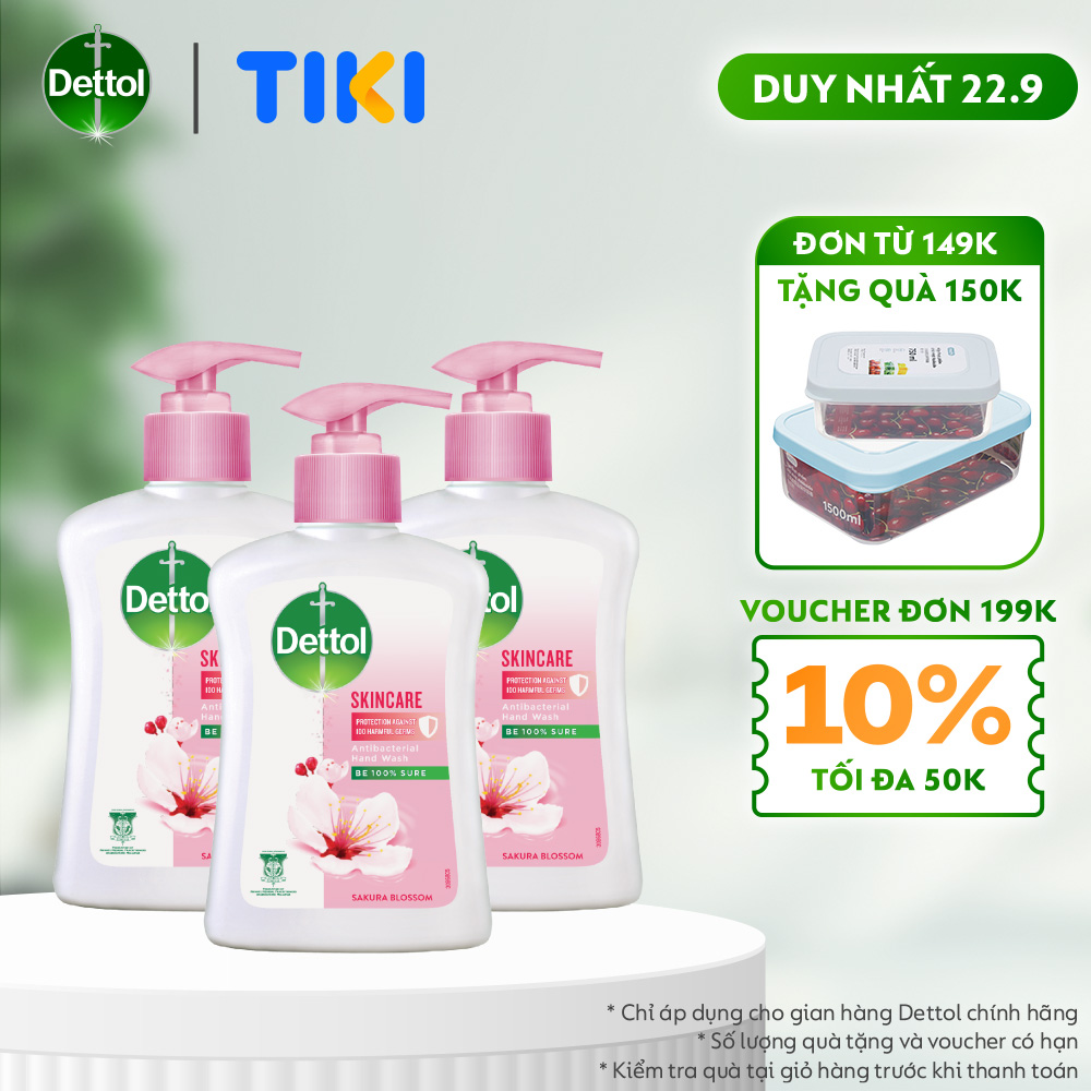 Combo 3 chai nước rửa tay Dettol kháng khuẩn dưỡng da - Chai 250g